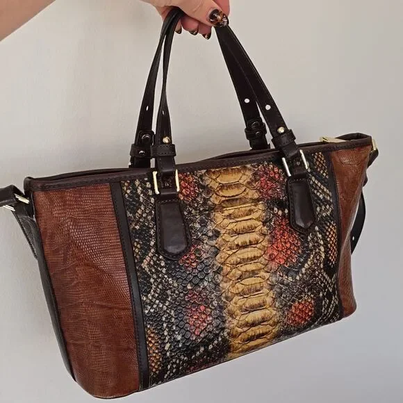 Brahmin | Mini Asher Brown Tyndal Snake Lizard Smooth Leather Satchel - Picture 4 of 16